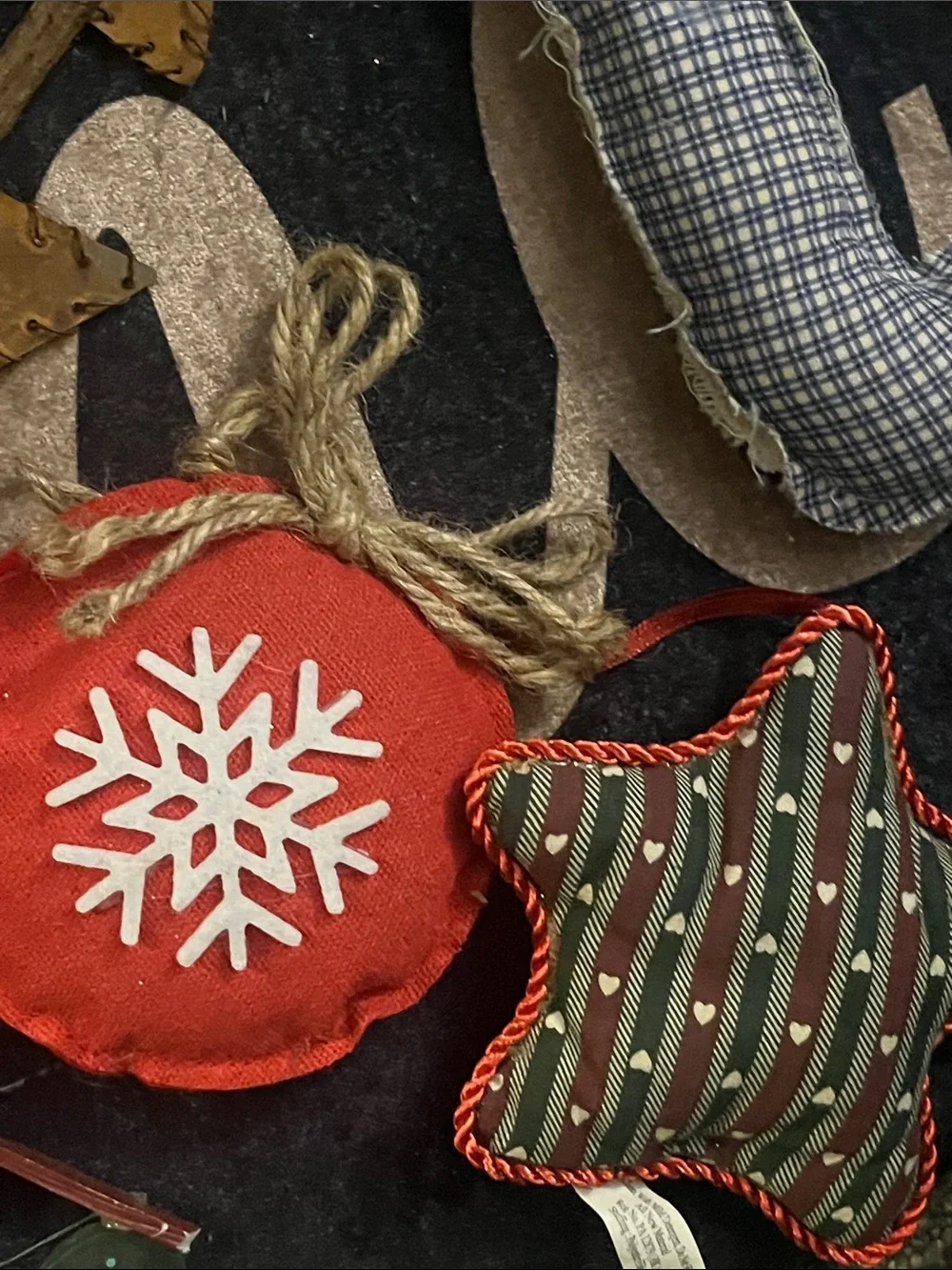 17pc Holiday  Mixed Rustic woodsy Ornaments Set - Fabric , Wooden Metal 27